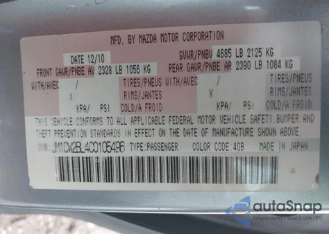 2012 Mazda Mazda5 Sport z USA, uszkodzony, nr VIN JM1CW2BL4C0105496